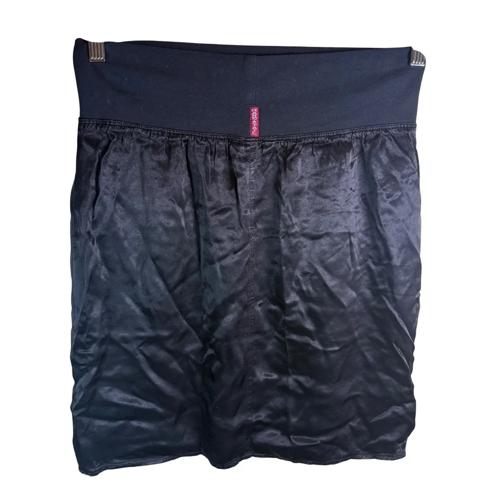 Hard Tail Satin Mini Skirt Women Large Black Wide Jersey Waistband Goth Grunge